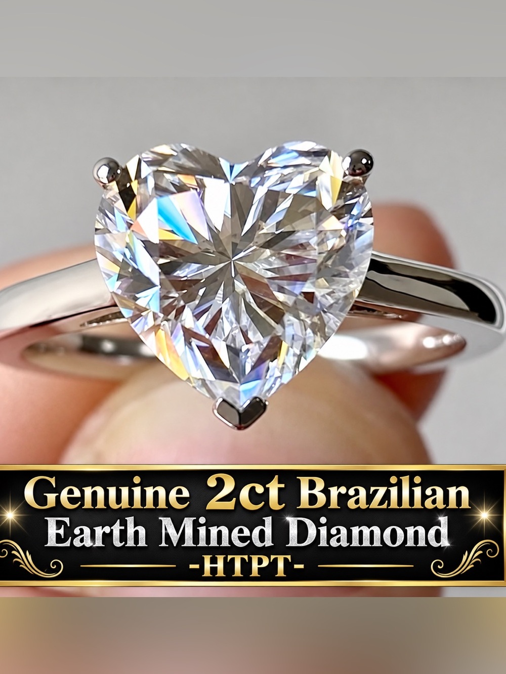 Certified Diamond Heart Silver 925 Ring 2ct